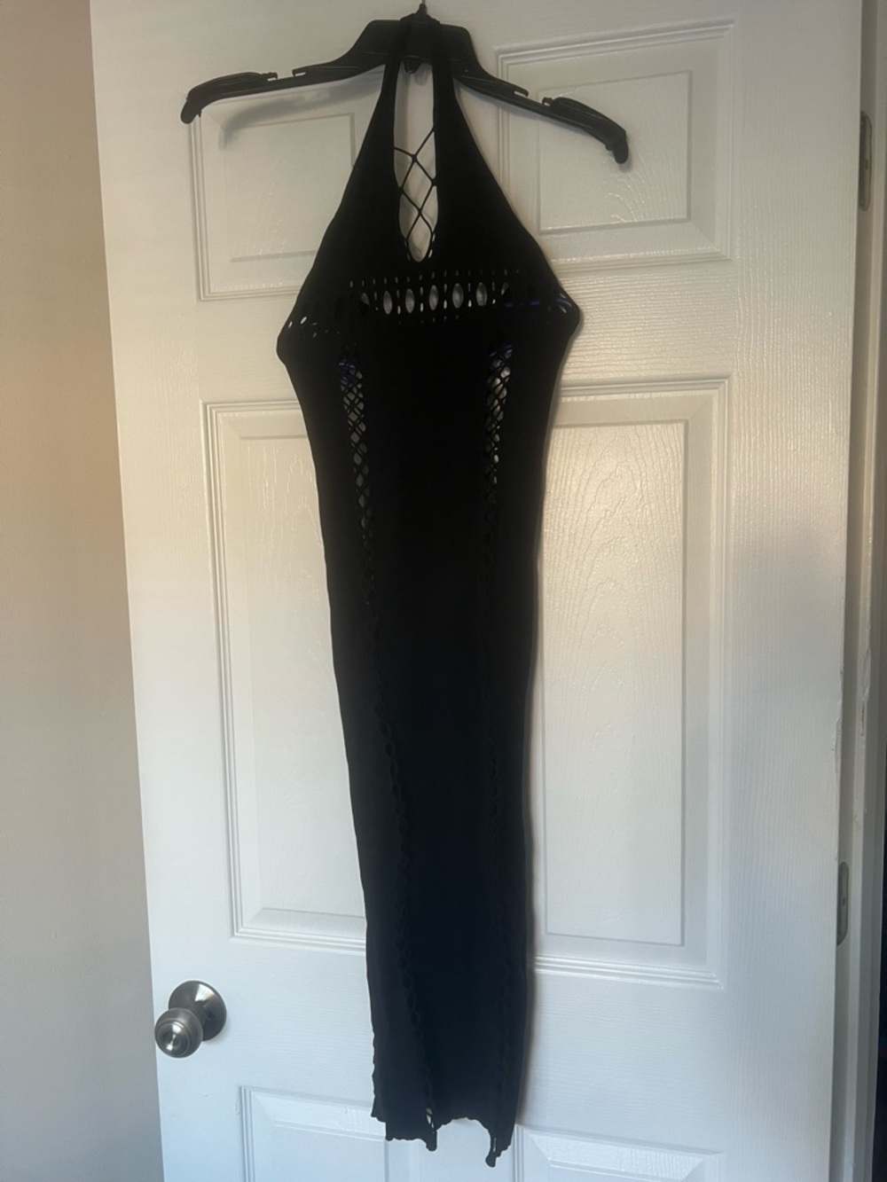 Fashion Nova Black Halter Lace-Up Maxi Dress